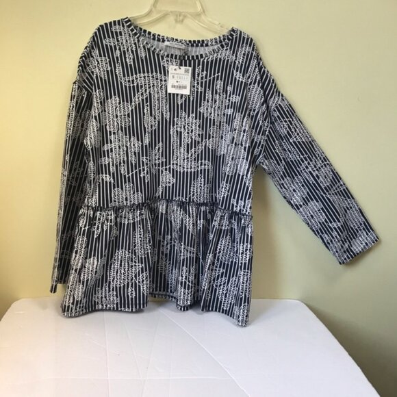 Zara NEW Cotton Striped Floral Peplum Relaxed Top Top Shirt Tunic Boho Ruffles S - Picture 5 of 16